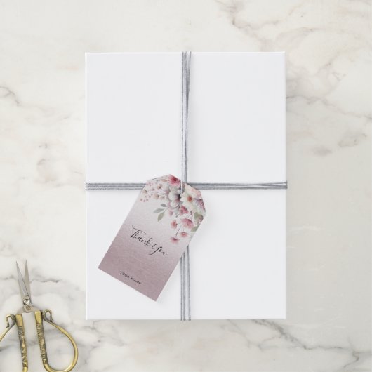 Modern rosafarbene weiße Blumenmarke Geschenkanhänger (Mit Garn)