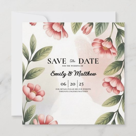 Modern rosafarbener Blumendesigner Save the Date (Vorderseite)