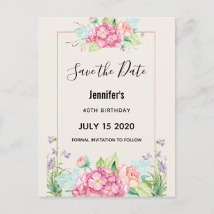 Modern rosafarbener Blumenstrauß Save the Date Einladungspostkarte