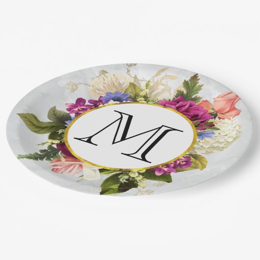 Modern rosafarbenes Blumenmotiv Pappteller (Schrägansicht)