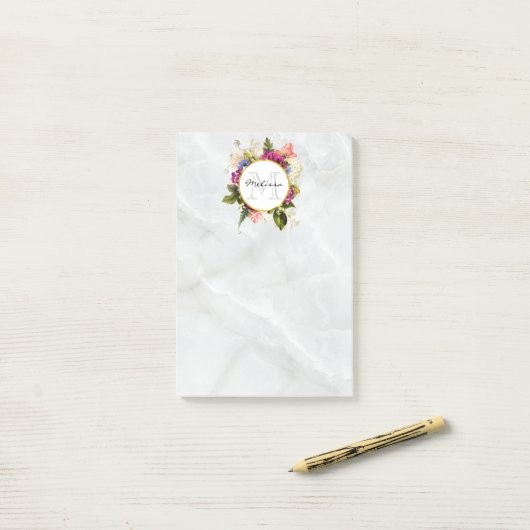 Modern rosafarbenes Blumenmotiv Post-it Klebezettel (Auf Schreibtisch)