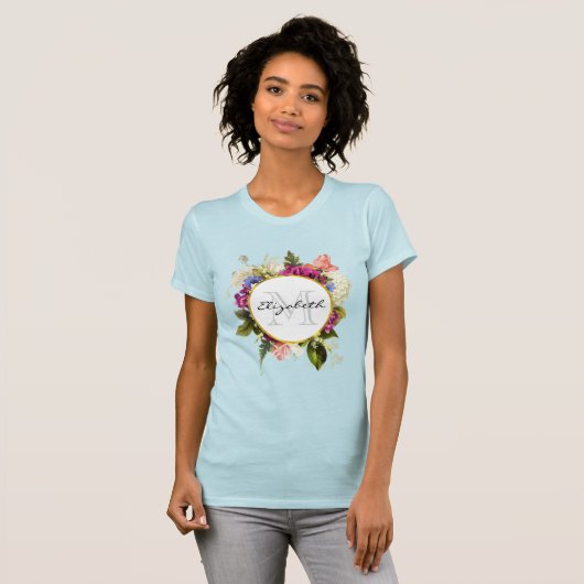 Modern rosafarbenes Blumenmotiv T-Shirt (Vorne ganz)
