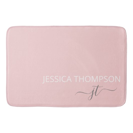Modern rosafarbenes einfaches girly Monogramm Name Badematte (Vorderseite)