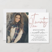 Modern Rose Gold 21. Geburtstag Foto Einladung (Vorderseite)