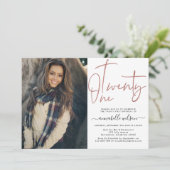 Modern Rose Gold 21. Geburtstag Foto Einladung (Stehend Vorderseite)