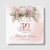 Modern Rose Gold Blush Floral 50th Guest Book Gästebuch (Vorderseite)
