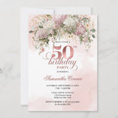 Modern Rose Gold Blush Flowers 50th Birthday   Einladung (Vorderseite)