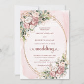 Modern Rose Gold Blush Flowers Eucalyptus Wedding  Einladung (Vorderseite)