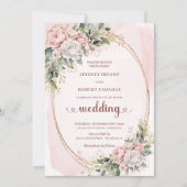 Modern Rose Gold Blush Greenery Wedding Invitation Einladung (Vorderseite)
