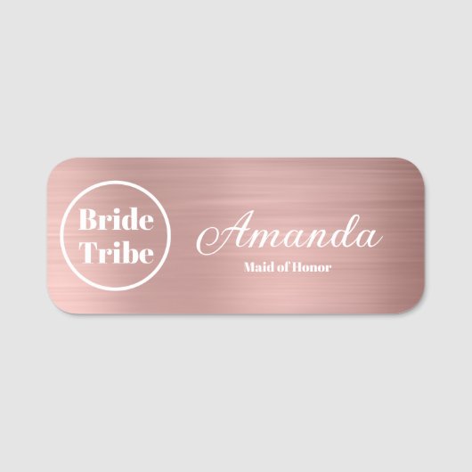 Modern Rose Gold Bride Tribe Bachelorette Namensschild (Vorderseite)