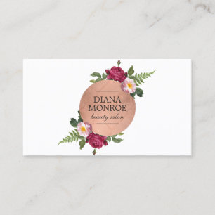 Modern Rose Gold Circle Floral Wreath Logo Visitenkarte