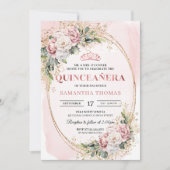 Modern Rose Gold Floral Greenery 15th Birthday Einladung (Vorderseite)