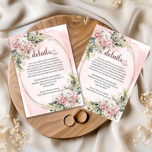 Modern Rose Gold Floral Greenery Details Card Begleitkarte