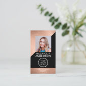 Modern Rose Gold Foil Foto Logo Visitenkarte (Stehend Vorderseite)
