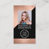 Modern Rose Gold Foil Foto Logo Visitenkarte (Vorderseite)