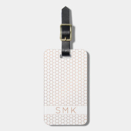 Modern Rose Gold Foil White Geometric Monogram Gepäckanhänger