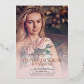 Modern Rose Gold Foto Geburtstagsparty Folieneinladung (Vorderseite)