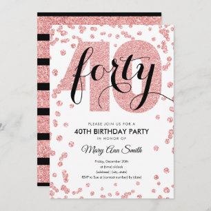 Modern Rose Gold Glitzer 40. Geburtstag Party Einladung