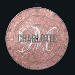 Modern Rose Gold Glitzer Monogramm Dartboard Dartscheibe<br><div class="desc">Moderne Rose Gold Glitzer Dartboard mit weißem Typografienamen und grauem Monogramm. Personalisieren Sie mit Name und Initial.</div>