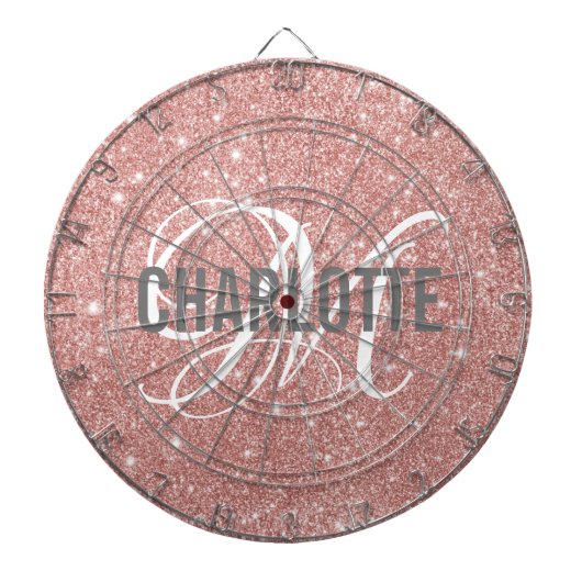 Modern Rose Gold Glitzer Monogramm Dartboard Dartscheibe (vorne)
