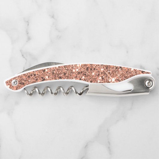 Modern Rose Gold Glitzer Monogramm Flasche Kellnermesser (Rückseite)