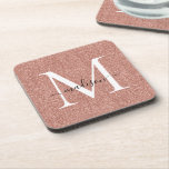 Modern Rose Gold Glitzer Script Monogram Name Glam Getränkeuntersetzer<br><div class="desc">Modern Rose Gold Glitzer Script Monogram Name Glam Getränkekoaster</div>