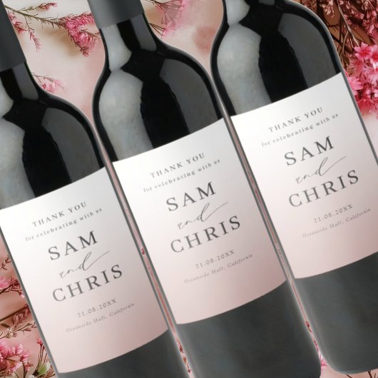 Modern Rose Gold Gradient Wedding Weinetikett