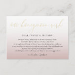 Modern Rose Gold Honeymoon Wish Wedding Begleitkarte<br><div class="desc">Elegante Rose goldene Gradientenvorlage mit romantischer Kalligraphie,  die Ihren Wunsch nach Flitterwochen verkündet. Sehr einfach zu bearbeiten mit eigenen Details und Vers.</div>