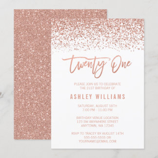 Modern Rose Gold Imitate Glitzer 21. Geburtstag Einladung
