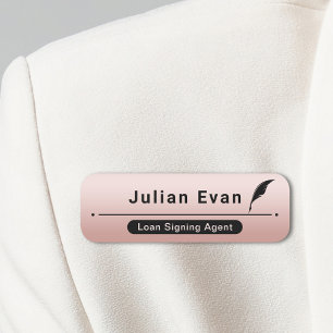 Modern Rose Gold Loan Signing Agent Quill Icon Namensschild