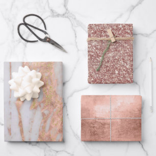 Modern Rose Gold Marmor Glitzer Geschenkpapier Set