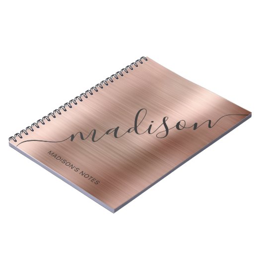 Modern Rose Gold Monogram Script Name Notebook Notizblock (Linke Seite)