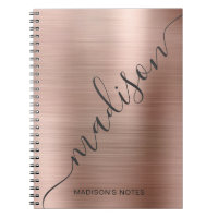 Modern Rose Gold Monogram Script Name Notebook