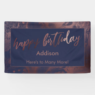 Modern Rose Gold & Navy Marmor Happy zum Geburtsta Banner