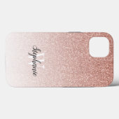 Modern Rose Gold Ombre Glitzer Monogram Case-Mate iPhone Hülle (Rückseite (Horizontal))