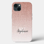 Modern Rose Gold Ombre Glitzer Monogram Case-Mate iPhone Hülle (Rückseite)