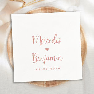 Modern Rose Gold Personalized Heart Wedding  Serviette