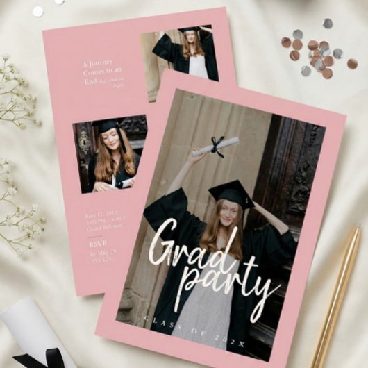 Modern Rose Gold Photo Collage Graduation Einladung