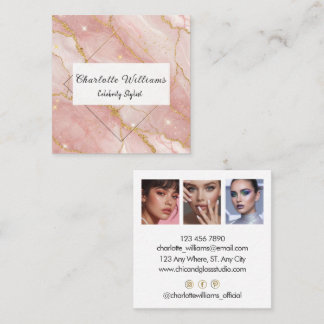 Modern Rose Gold Quartz Glam Stylist Quadratische Visitenkarte