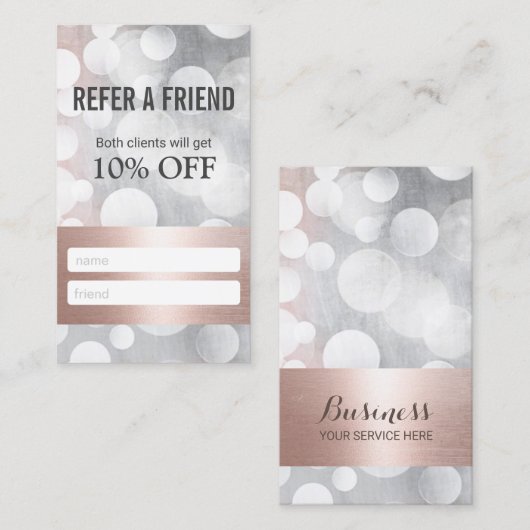 Modern Rose Gold & Silver Beauty Salon Referendum Empfehlungskarte (Vorne/Hinten)