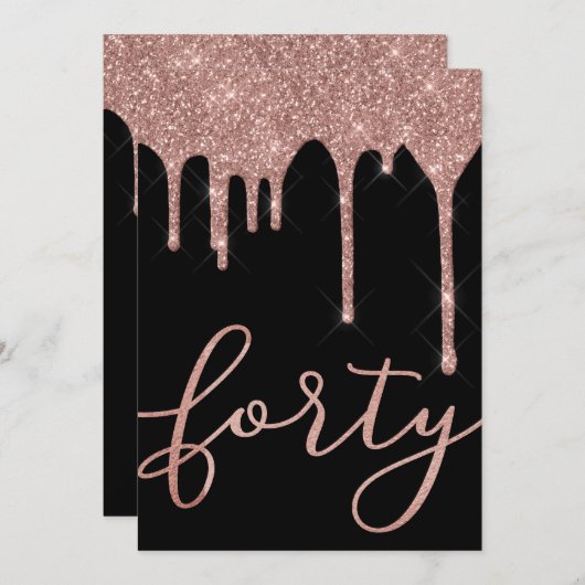 Modern Rose Gold Tropfen 40. Geburtstag Einladung (Vorne/Hinten)