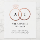 Modern Rose Gold Wedding Ring Monogram Wine Label Weinetikett (Einzelnes Label)