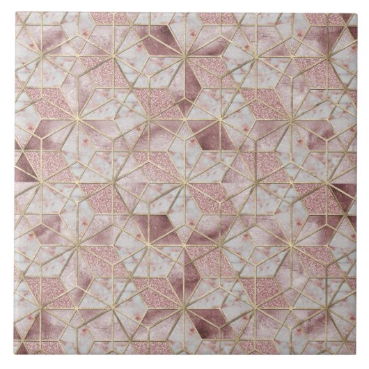 Modern Rose goldenes geometrisches Sternmuster Blu Fliese (Vorderseite)