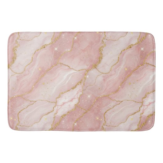 Modern Rose Quartz Marble Gold Badematte (Vorderseite)