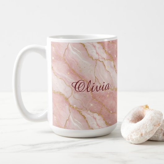 Modern Rose Quartz Marble Gold Glitter Kaffeetasse (Mit Donut)