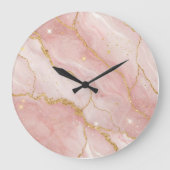 Modern Rose Quartz Marble Gold Große Wanduhr (Vorderseite)