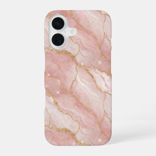 Modern Rose Quartz Marble Gold iPhone 16 Hülle (Rückseite)