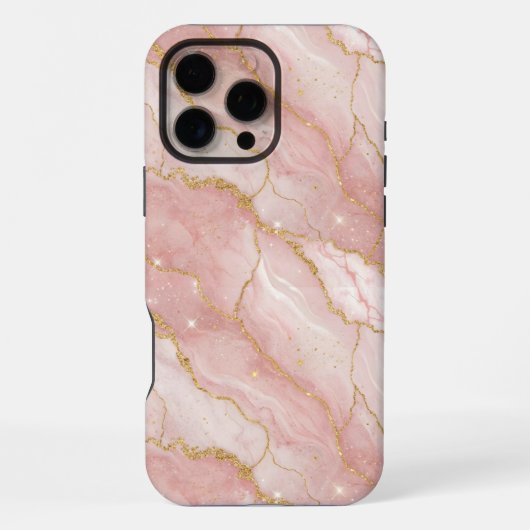 Modern Rose Quartz Marble Gold iPhone Hülle (Rückseite)