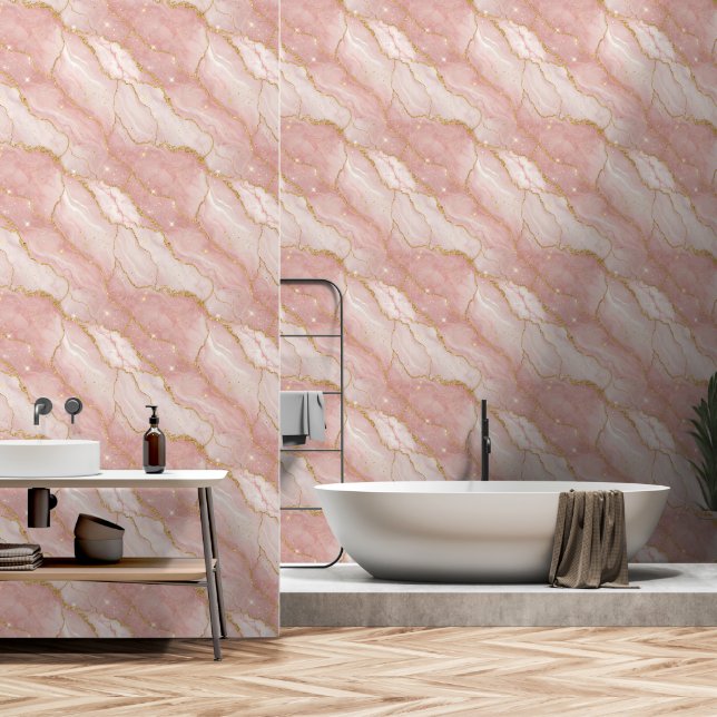 Modern Rose Quartz Marble Gold Tapete (Badezimmer)
