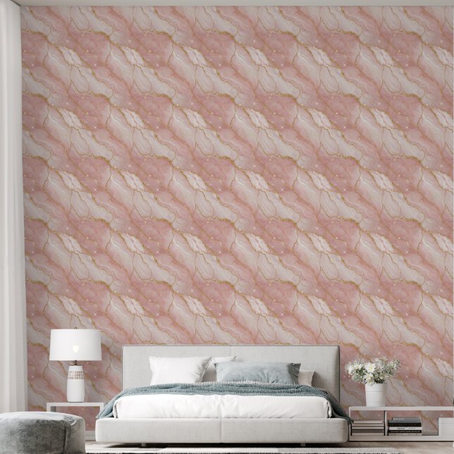 Modern Rose Quartz Marble Gold Tapete (Schlafzimmer)